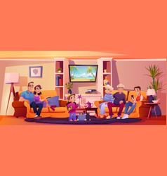 Family At Home Watching Tv Together Leisure Time