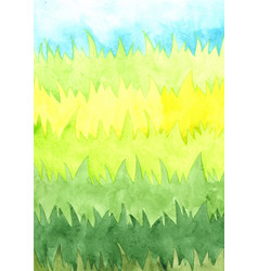 Green Grass Field And Sky Watercolor Background