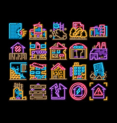 Broken House Building Neon Glow Icon