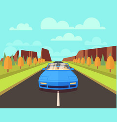 Car On Road With Outdoor Landscape Flat