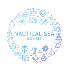 Nautical Sea Shop Round Design Template Thin Line