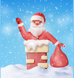 3d Santa Claus With Bag In House Chimney