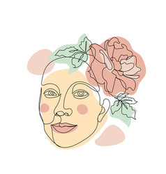 One Single Line Drawing Girl Face With Rose Flower