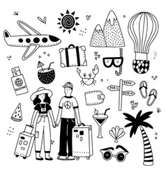 Set Of Hand Drawn Travel Related Elements