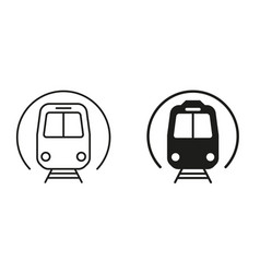 Subway Train Line And Silhouette Black Icon Set