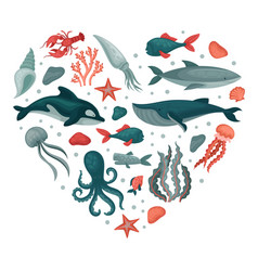 Marine Animals In Heart Shape Underwater World