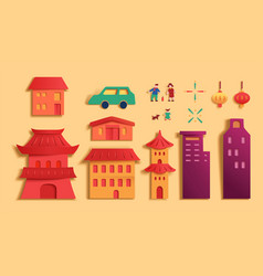 Papercut Buildings And Asian Family