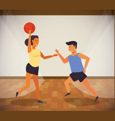 Young Couple Athletes Playing Basketball