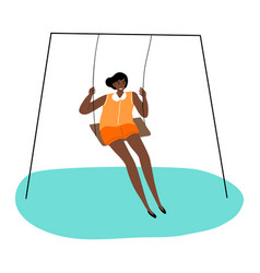 Black Kid Girl Riding On Swing And Feeling Happy