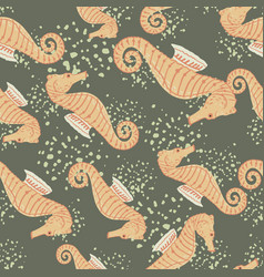 Seamless Random Pattern With Orange Seahorse