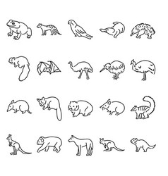 Australian Animals Color Line Icons Set