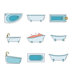 Bathtub Interior Icons Set Color