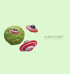 Green Alien Planet Flying Saucers Realistic