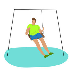 Kid Boy Riding On Swing And Feeling Happy