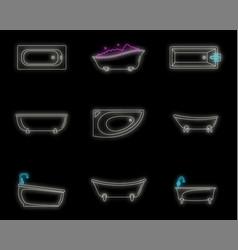 Bathtub Interior Icons Set Neon