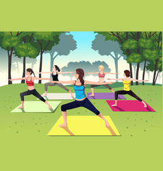 Group Of Women Doing Yoga In The Park