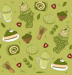 Seamless Pattern With Green Matcha Powder Food