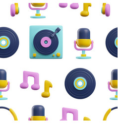 Vinyl Record Player Seamless Pattern In Cute 3d