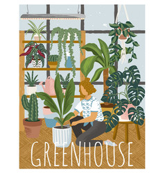 Woman Work At Greenhouse Flat