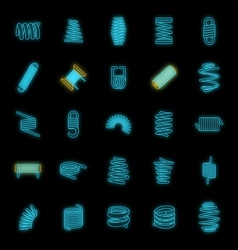 Coil Spring Cable Icons Set Neon