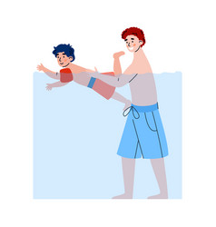 Father And Son Cartoon Characters In Swimming Pool