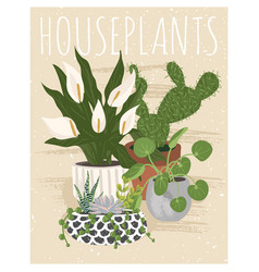 Green Houseplants In Pot Poster Flat Design