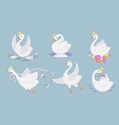 Cute Princess Swan Flat Icon Set