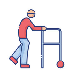 Old Man Using Walker Disabled Flat Style Icon