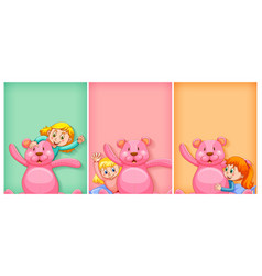 Plain Background With Happy Girl And Pink Teddy