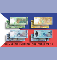 Set Of Pixelated Mosaic Philippines Banknotes 2