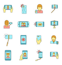 Selfie Video Photo People Icons Set Color