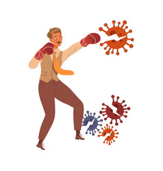 Businessman In Boxing Gloves Fighting Viruses