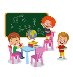 Cute Happy Little Kids In School Classroom