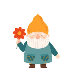 Funny Garden Gnome Wear Yellow Hat Holding Flower