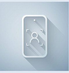 Paper Cut Mobile Phone And Face Recognition Icon