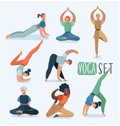 Yoga Set With Women In Different Poses