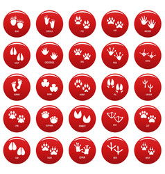 Animal Footprint Icons Set Red