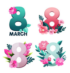 Set Of Handwriting Text With Flowers By 8 March