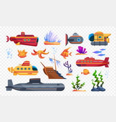 Submarine Icons Transparent Set