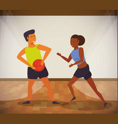 Young Couple Athletes Playing Basketball