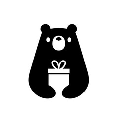 Bear Is Holding Birthday Gift Logo Cartoon Mascot