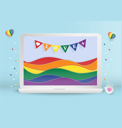 Colorful Wave And Rainbow Flag With Computer