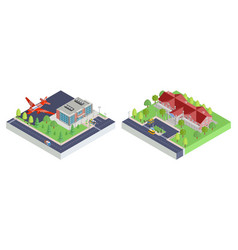 Isometric Airport And Small Town School