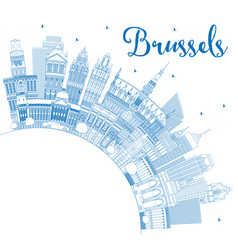 Outline Brussels Belgium City Skyline With Blue