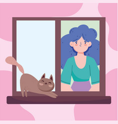 Teenager On Window With Cat