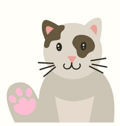 Cute Gray Cat With A Paw Raised In Greeting