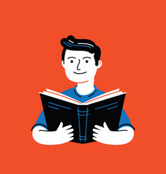 Man Reading Book In Flat Cartoon Style Education