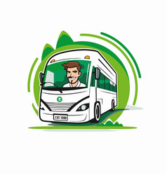 Man In Bus Icon Of A Driver On Green