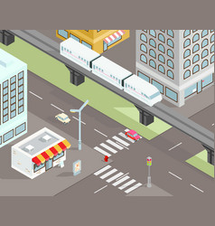 Isometric City Street With Transport