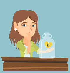 Caucasian Broke Woman Looking At Empty Money Box